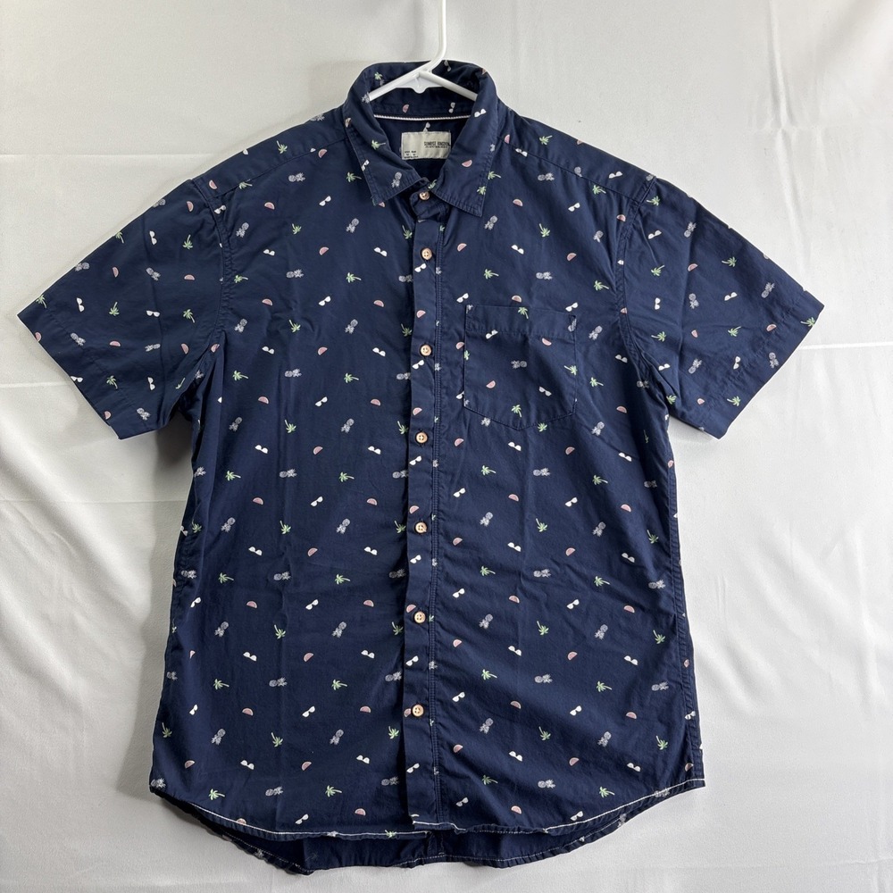 Sunrise Kingdom Men's Medium Hawaiian Button Down Navy Blue Short Sleeve Shirt